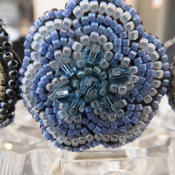 Beaded Flower Headband with Faceted Swarovski Crystals in Pink and Aquamarine main image 8